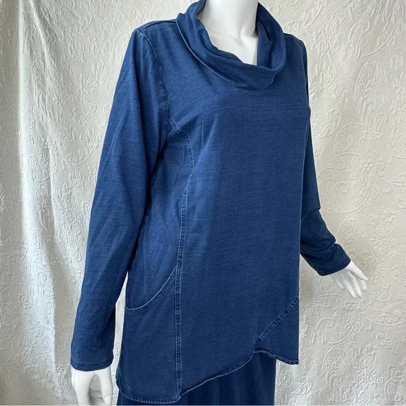 J.Jill Purejill Indigo Blue 2-Piece Pull-on Midi Skirt and Tunic - Picture 5 of 15